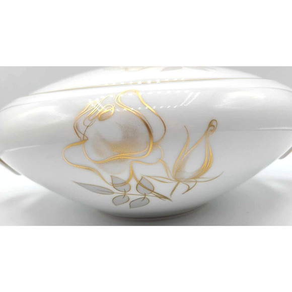 Vintage KPM Krister Germany Covered Serving Bowl. Gold Rose Design - Picture 5 of 14